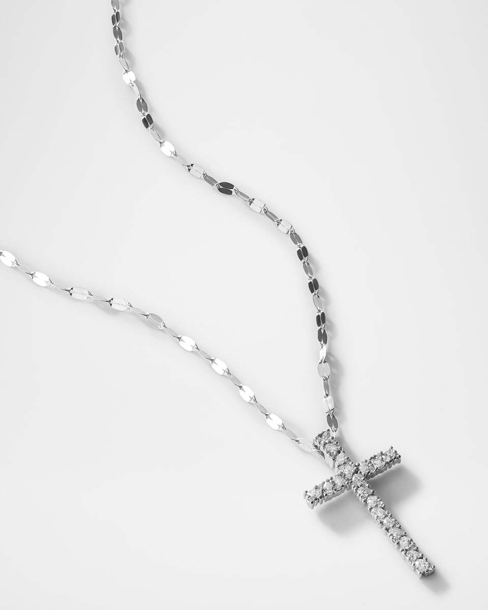 14K White Gold Multi Fancies Diamond Cross Pendant Necklace
